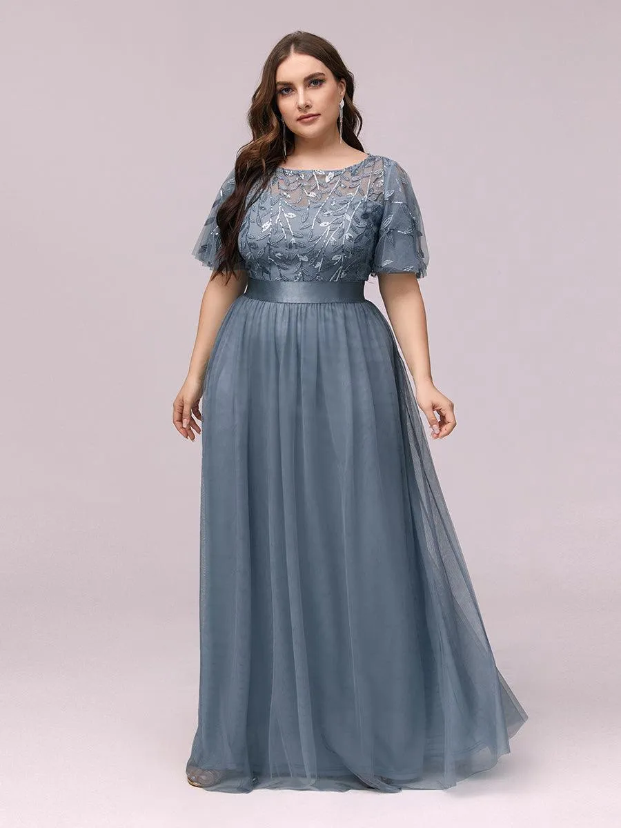 Taille personnalisée Robes de soirée brodées à manches courtes pour femmes