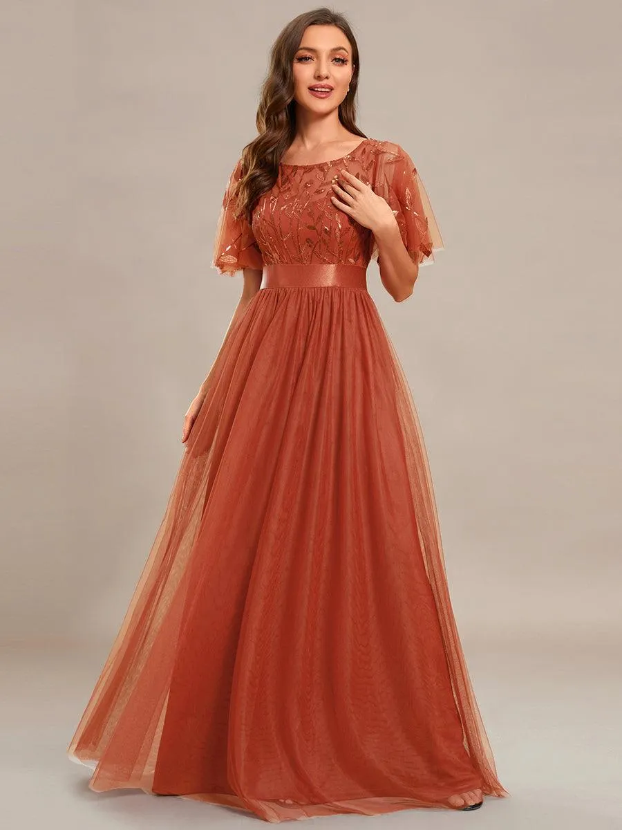 Taille personnalisée Robes de soirée brodées à manches courtes pour femmes
