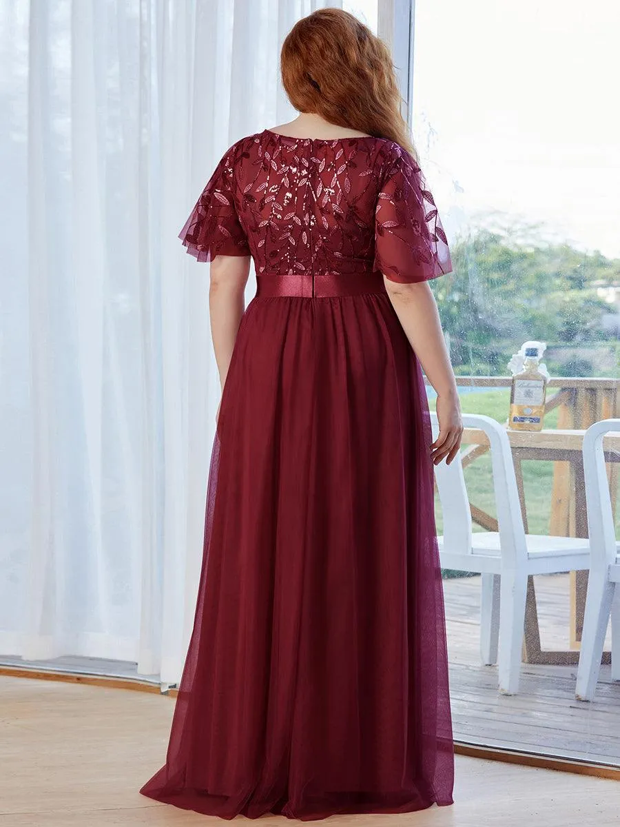 Taille personnalisée Robes de soirée brodées à manches courtes pour femmes