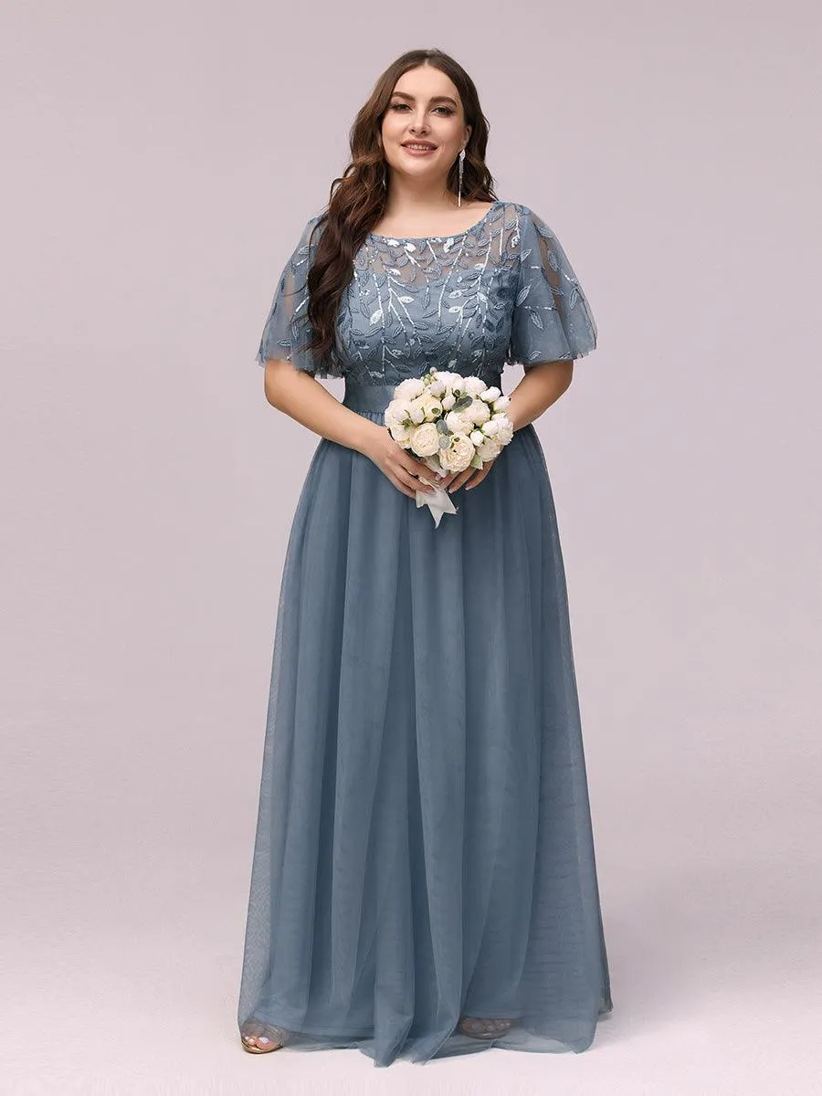 Taille personnalisée Robes de soirée brodées à manches courtes pour femmes