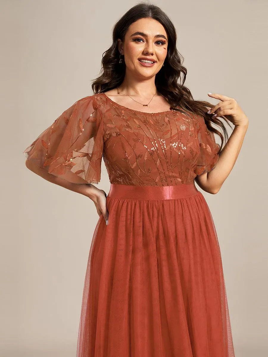 Taille personnalisée Robes de soirée brodées à manches courtes pour femmes
