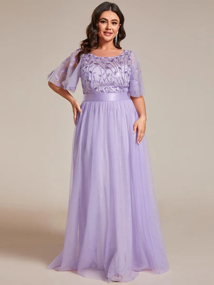 Taille personnalisée Robes de soirée brodées à manches courtes pour femmes