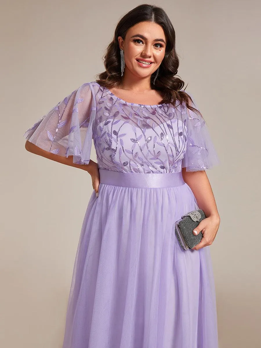 Taille personnalisée Robes de soirée brodées à manches courtes pour femmes