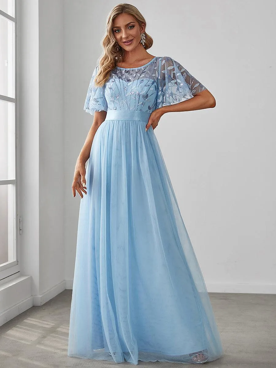 Taille personnalisée Robes de soirée brodées à manches courtes pour femmes