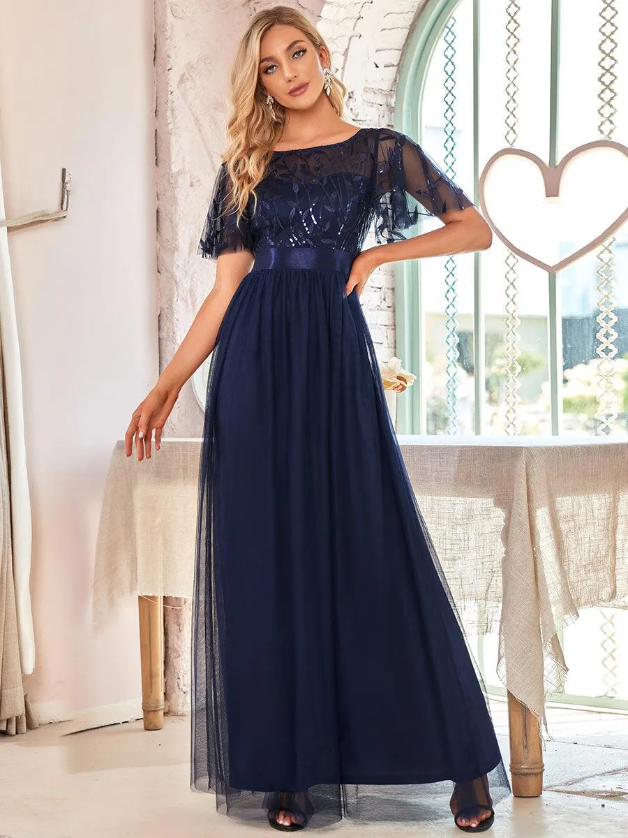 Taille personnalisée Robes de soirée brodées à manches courtes pour femmes