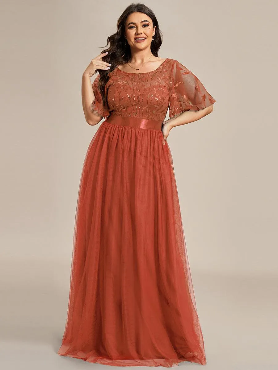 Taille personnalisée Robes de soirée brodées à manches courtes pour femmes