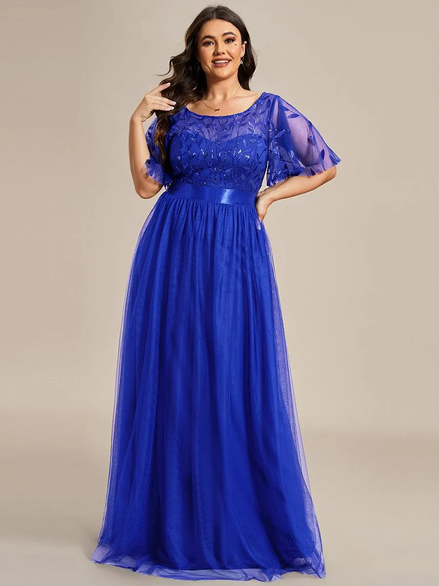 Taille personnalisée Robes de soirée brodées à manches courtes pour femmes