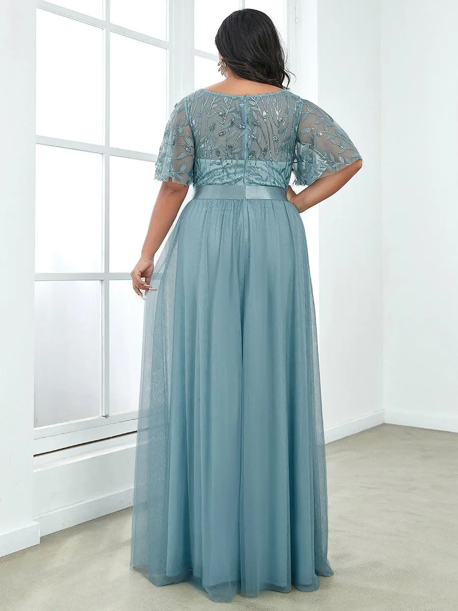 Taille personnalisée Robes de soirée brodées à manches courtes pour femmes
