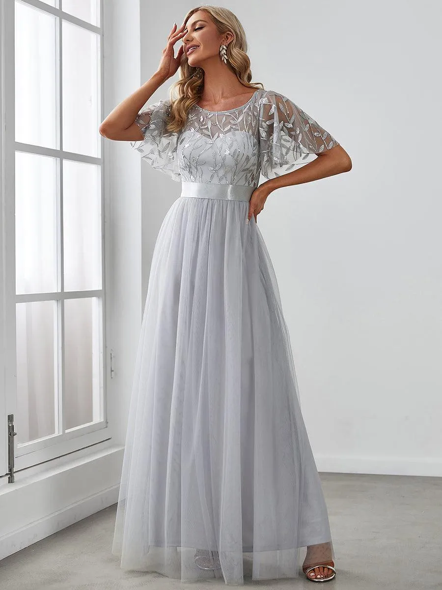 Taille personnalisée Robes de soirée brodées à manches courtes pour femmes