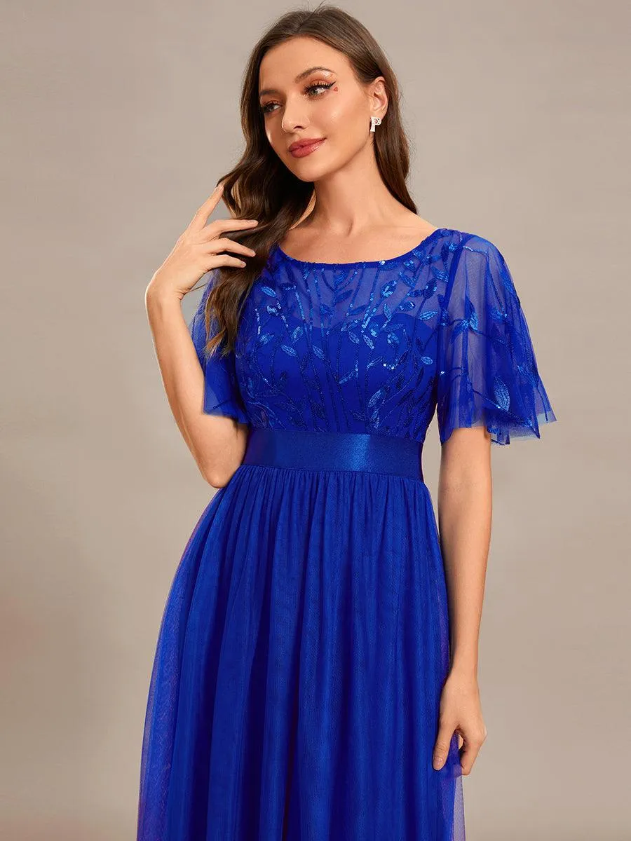Taille personnalisée Robes de soirée brodées à manches courtes pour femmes
