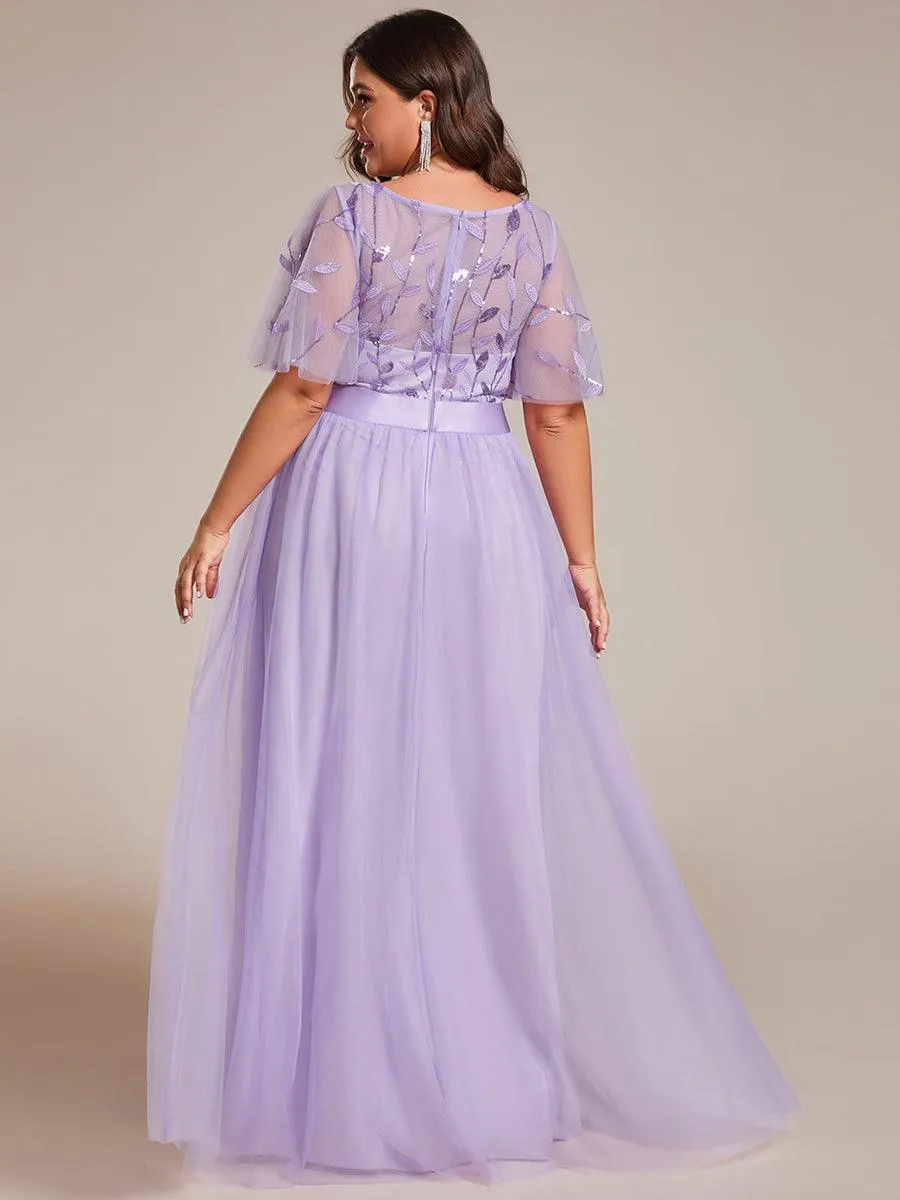 Taille personnalisée Robes de soirée brodées à manches courtes pour femmes