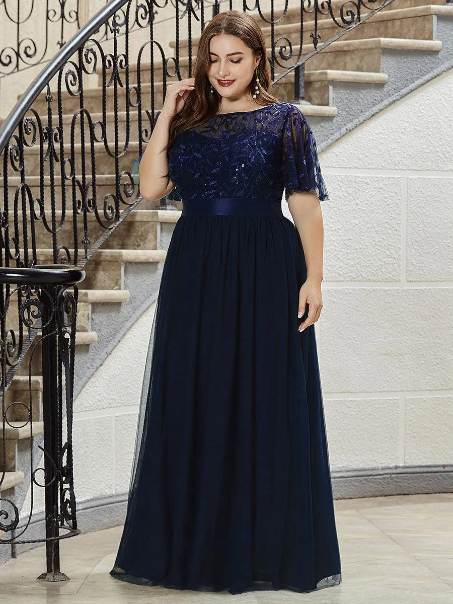 Taille personnalisée Robes de soirée brodées à manches courtes pour femmes