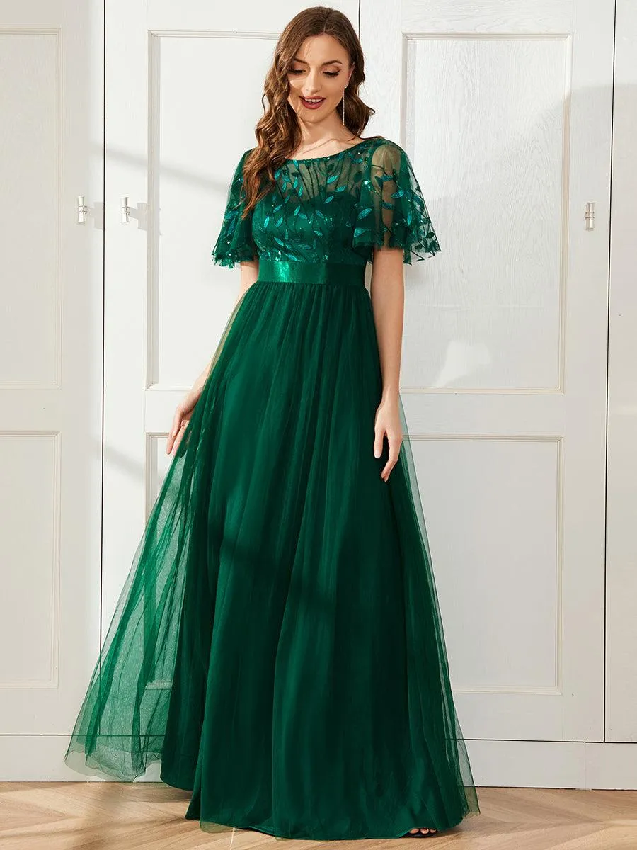 Taille personnalisée Robes de soirée brodées à manches courtes pour femmes