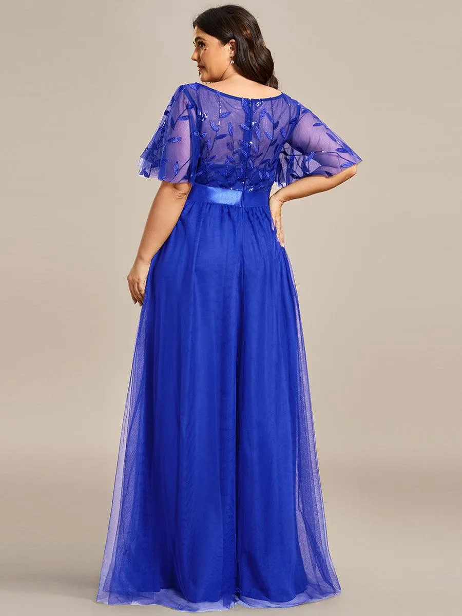Taille personnalisée Robes de soirée brodées à manches courtes pour femmes