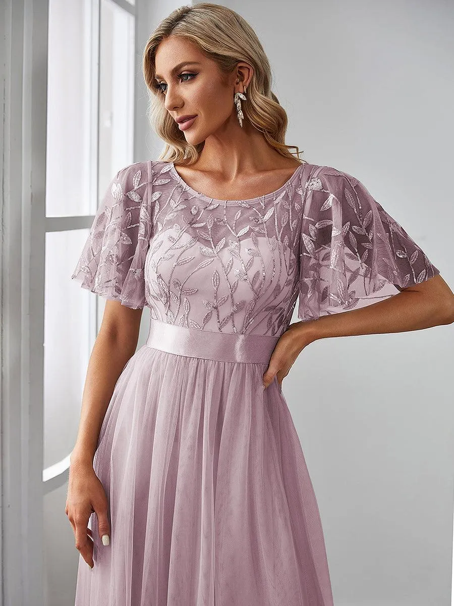 Taille personnalisée Robes de soirée brodées à manches courtes pour femmes