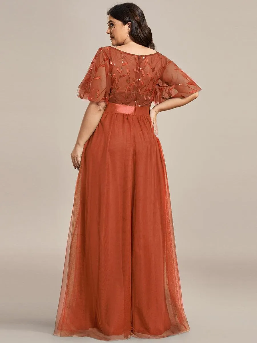 Taille personnalisée Robes de soirée brodées à manches courtes pour femmes