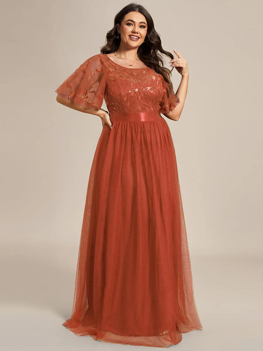 Taille personnalisée Robes de soirée brodées à manches courtes pour femmes