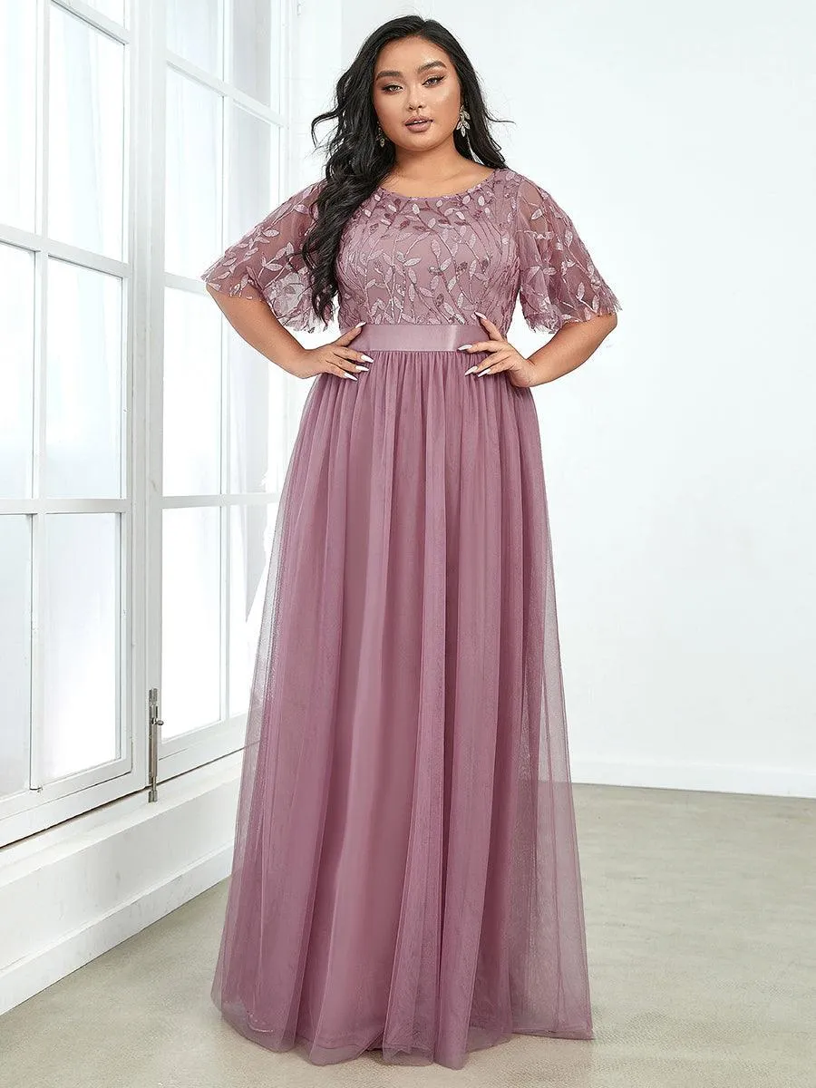 Taille personnalisée Robes de soirée brodées à manches courtes pour femmes