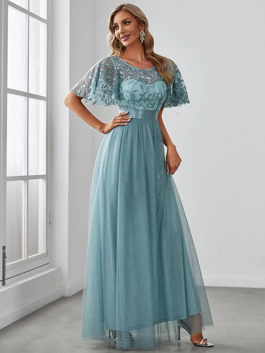 Taille personnalisée Robes de soirée brodées à manches courtes pour femmes