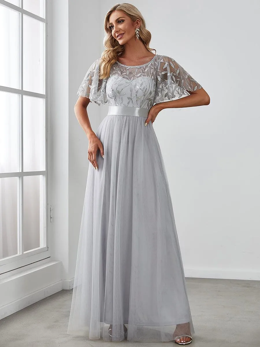 Taille personnalisée Robes de soirée brodées à manches courtes pour femmes