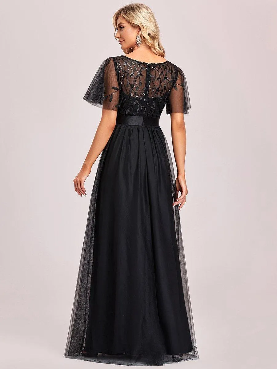 Taille personnalisée Robes de soirée brodées à manches courtes pour femmes