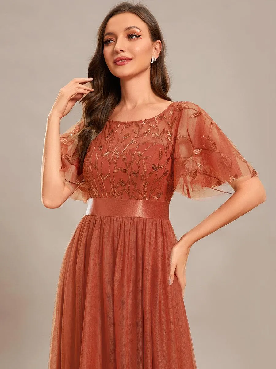 Taille personnalisée Robes de soirée brodées à manches courtes pour femmes