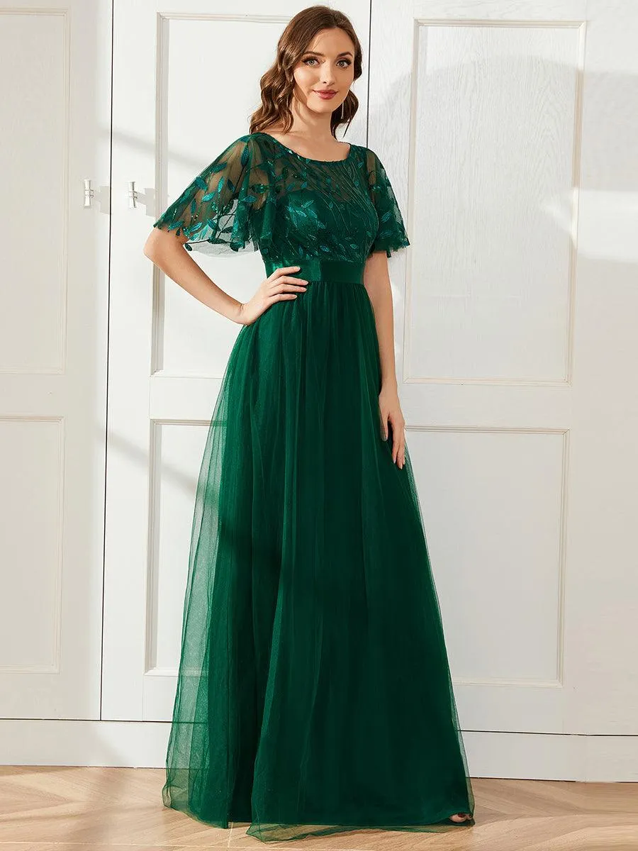 Taille personnalisée Robes de soirée brodées à manches courtes pour femmes