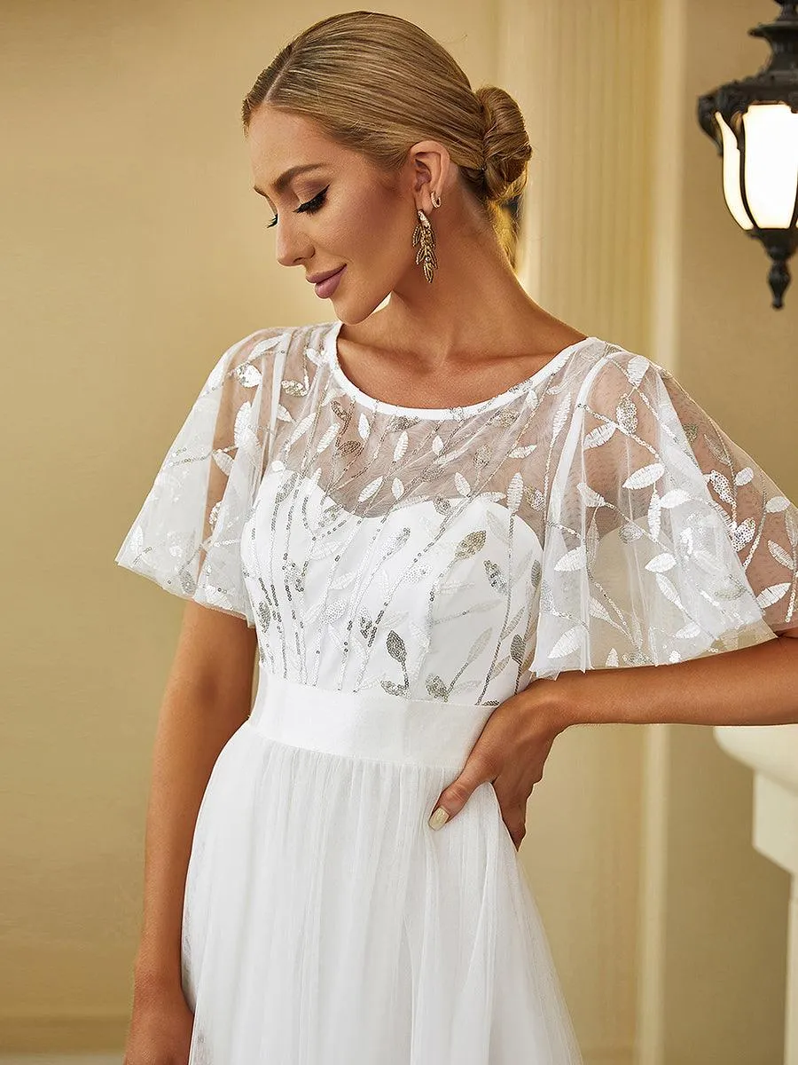 Taille personnalisée Robes de soirée brodées à manches courtes pour femmes