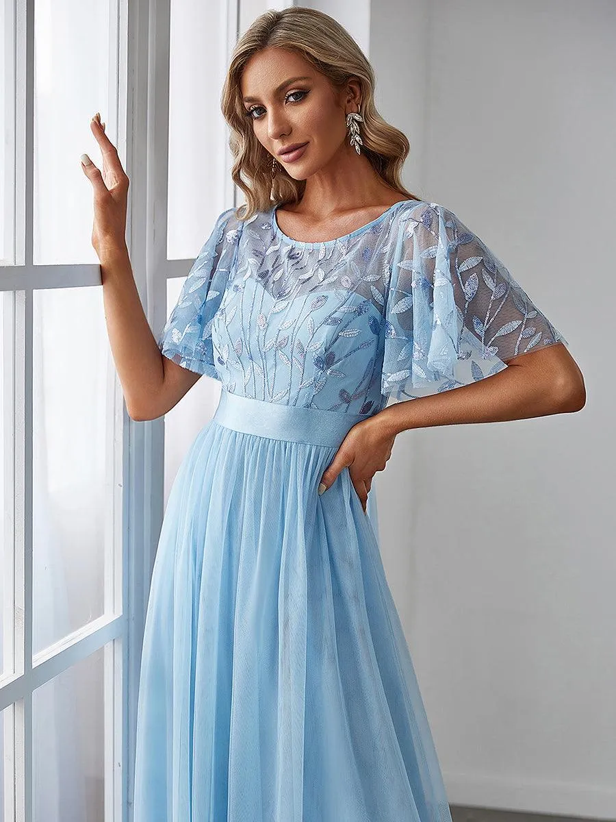 Taille personnalisée Robes de soirée brodées à manches courtes pour femmes