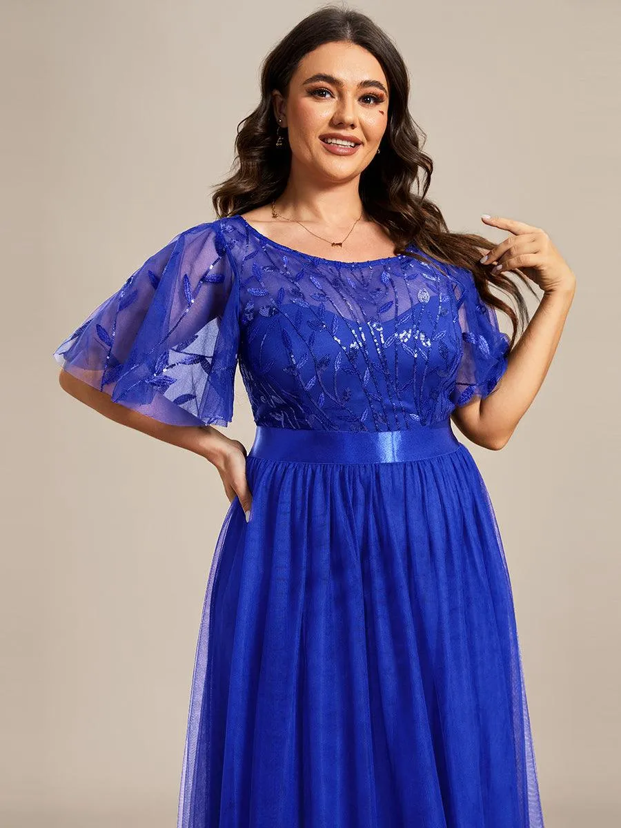 Taille personnalisée Robes de soirée brodées à manches courtes pour femmes