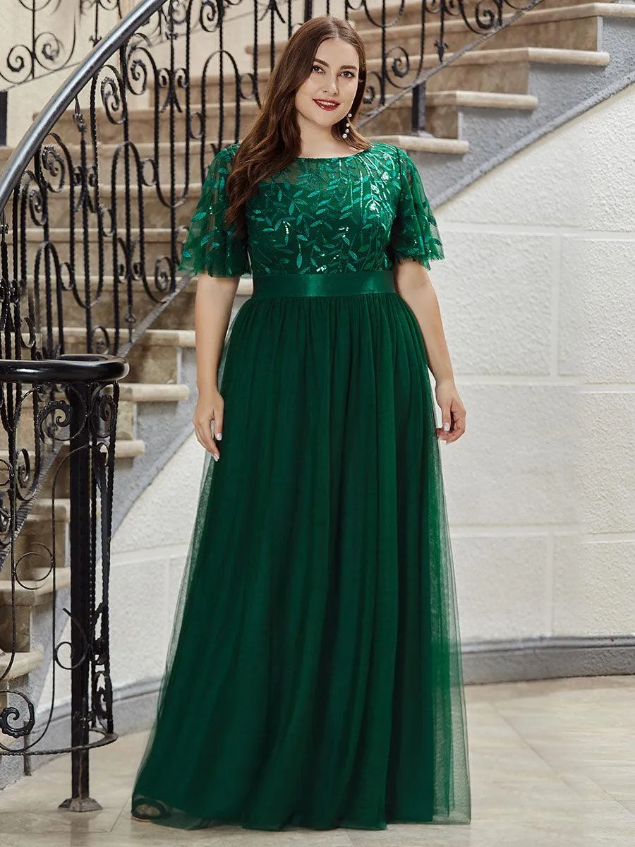 Taille personnalisée Robes de soirée brodées à manches courtes pour femmes