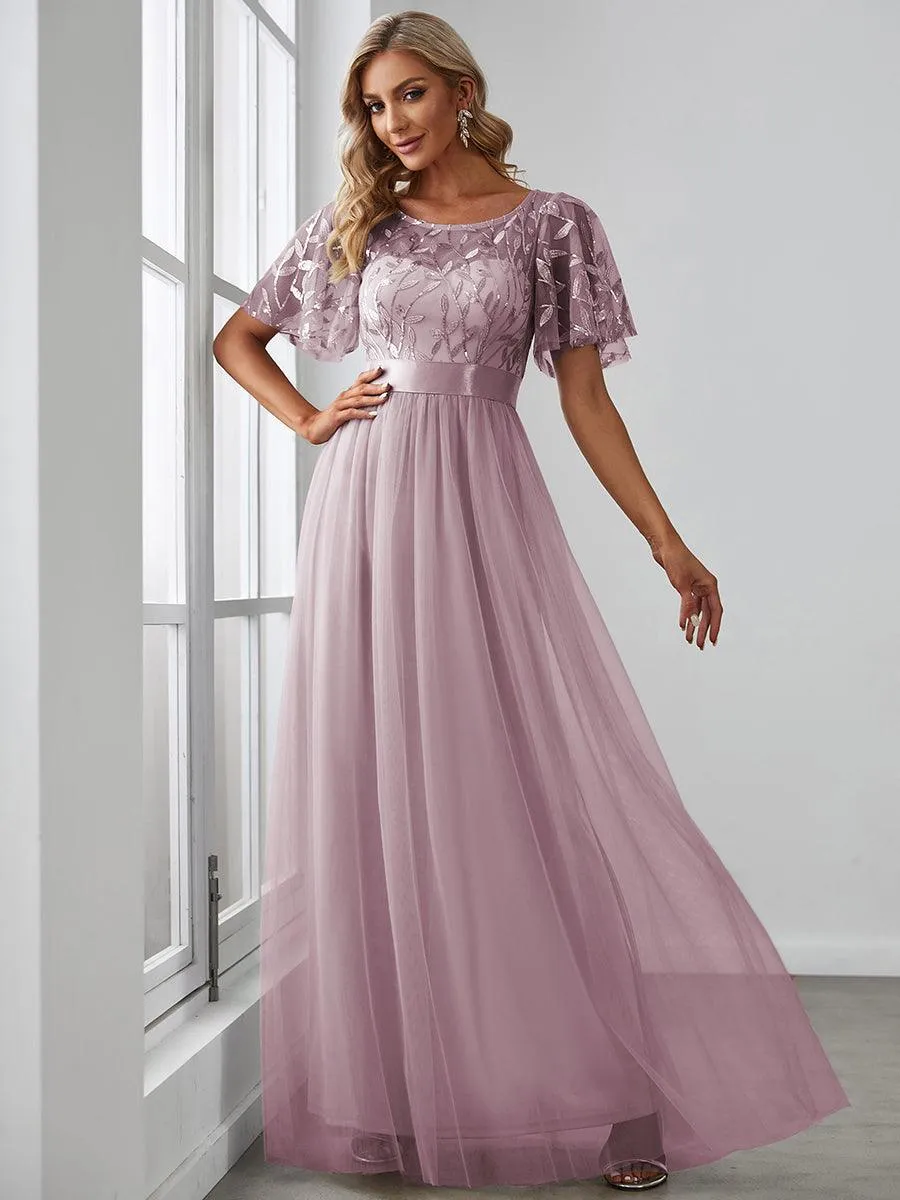 Taille personnalisée Robes de soirée brodées à manches courtes pour femmes