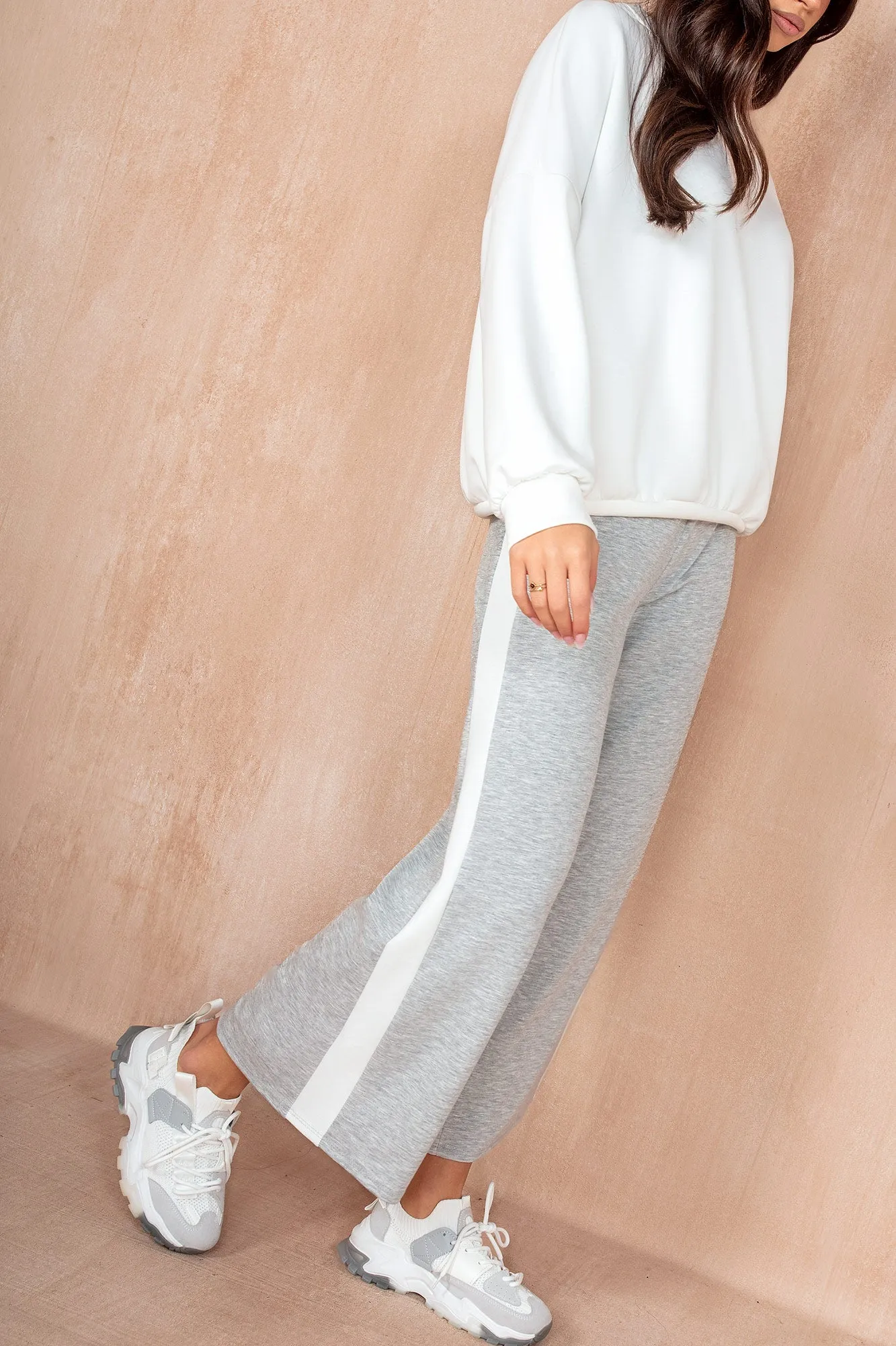 Tammy Grey Side Stripe Wide Leg Joggers