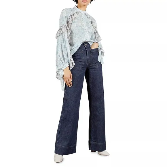 TED BAKER Yeataa High-Rise Flared Jeans Size 28 Waist Dark Blue