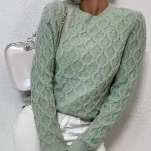 textured pattern sweater trending fall winter chic casual misty green