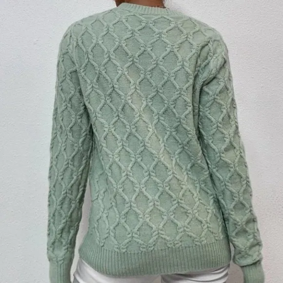 textured pattern sweater trending fall winter chic casual misty green
