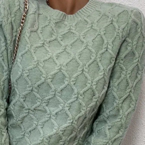 textured pattern sweater trending fall winter chic casual misty green