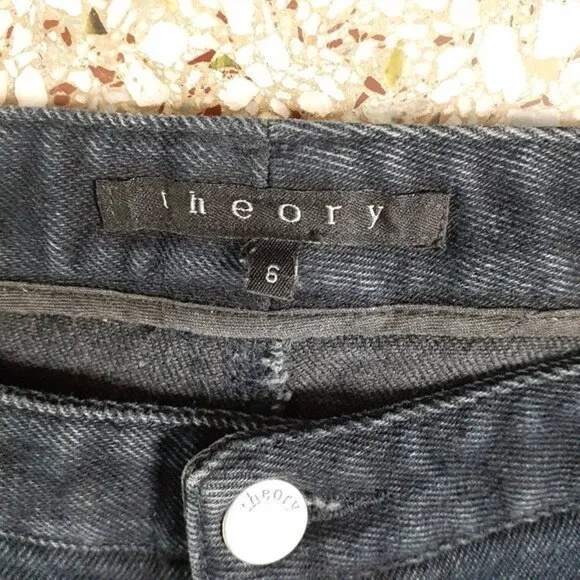 THEORY Dark Wash Flared Wide Leg Mid Rise No Pocket Jeans