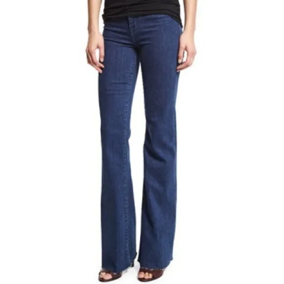 THEORY Dark Wash Flared Wide Leg Mid Rise No Pocket Jeans