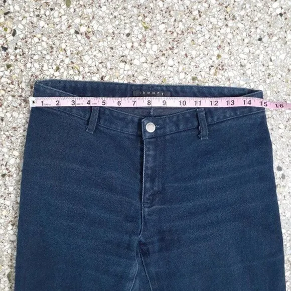 THEORY Dark Wash Flared Wide Leg Mid Rise No Pocket Jeans