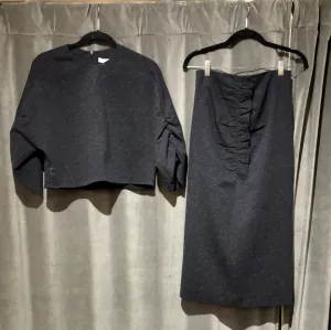 Tibi grey and Multicolor Long sleeve skirt and ruffle straight midi skirt set