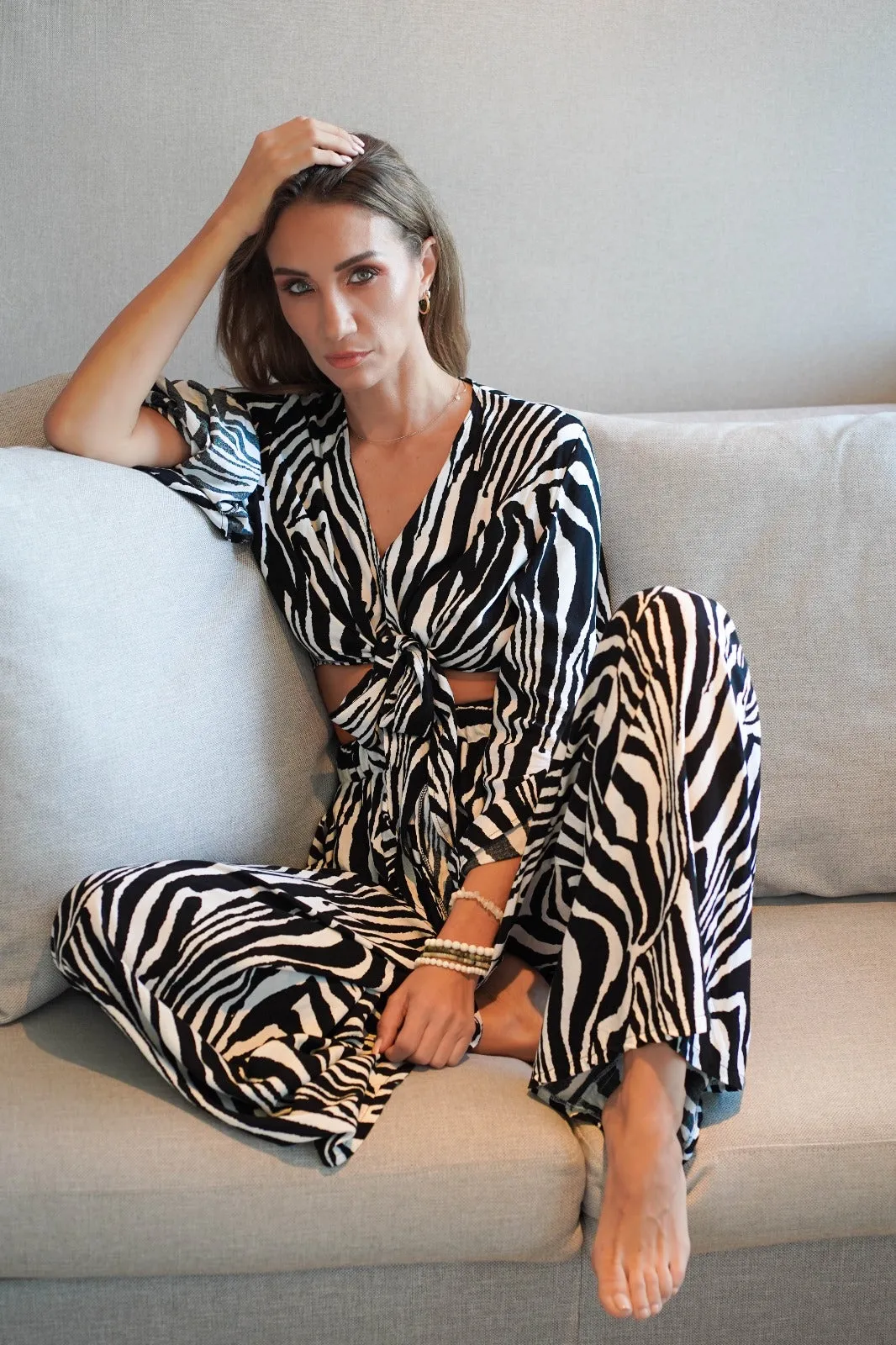 Tie me up cropped jacket - Zebra