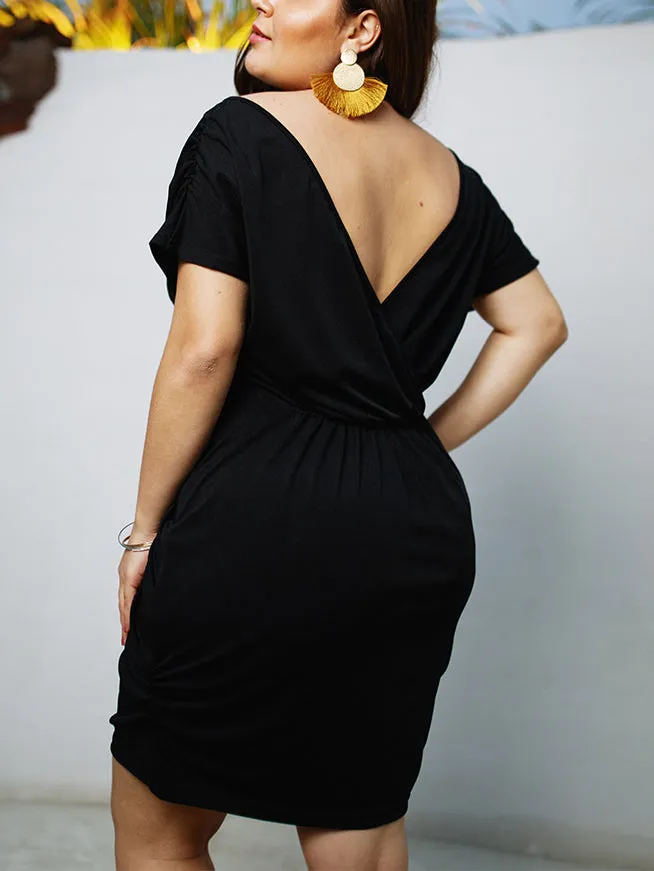 V-neck Solid Color Large Size Dress