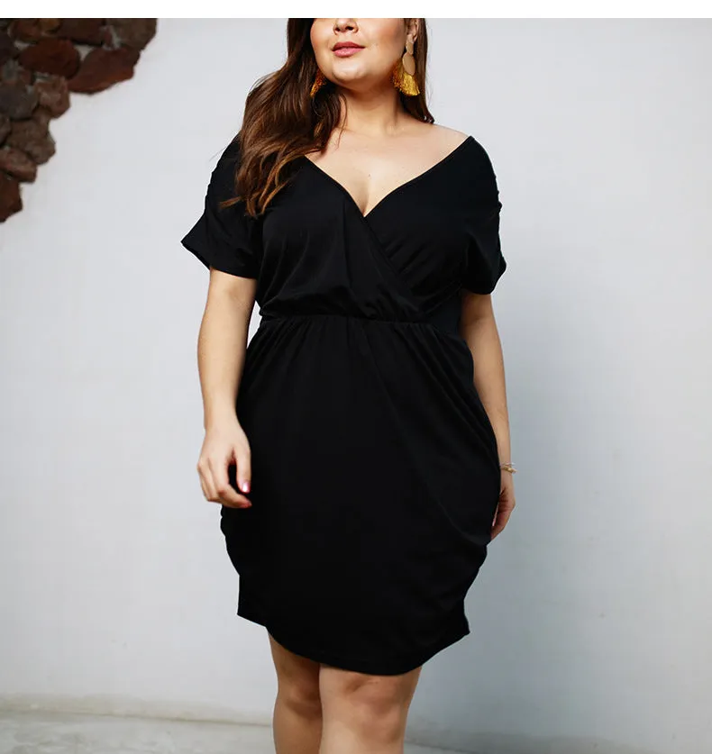 V-neck Solid Color Large Size Dress