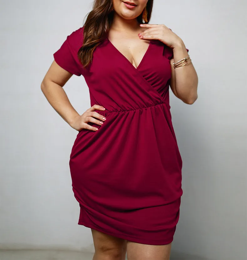 V-neck Solid Color Large Size Dress