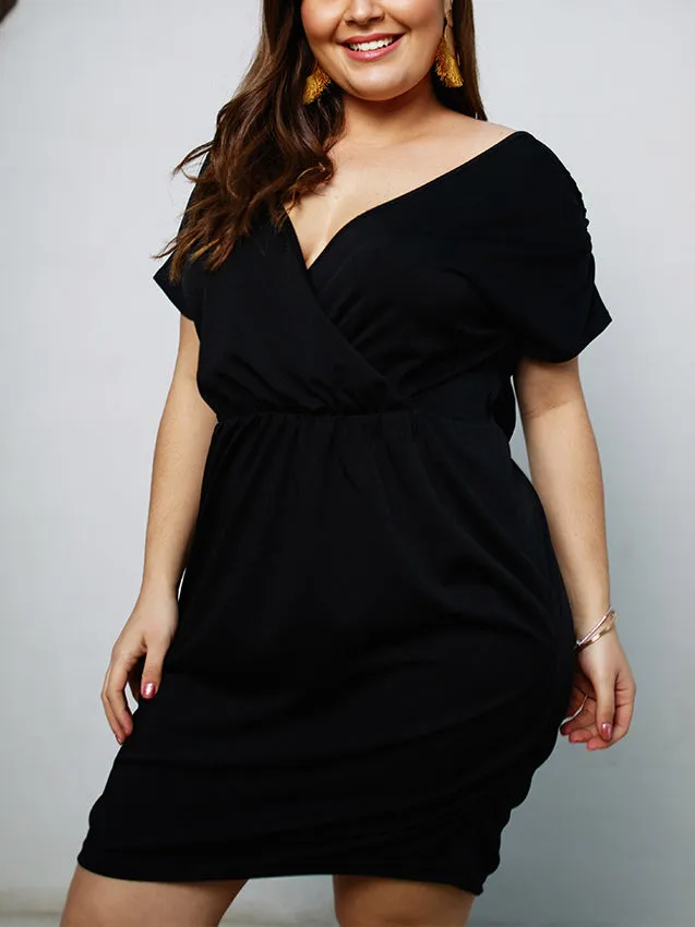V-neck Solid Color Large Size Dress