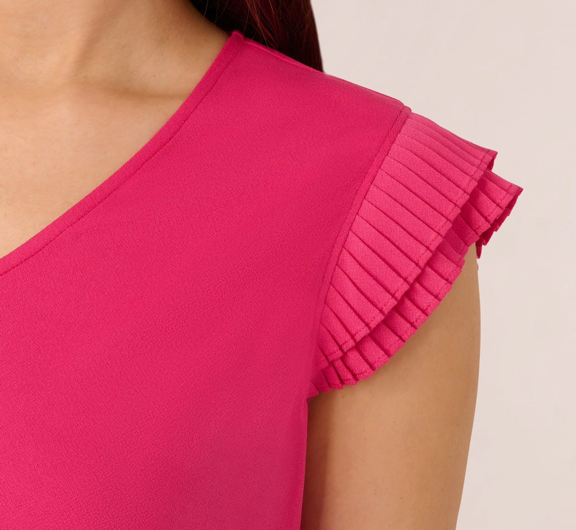 V-Neck Top With Pleated Flutter Sleeves In Fuchsia Fedora