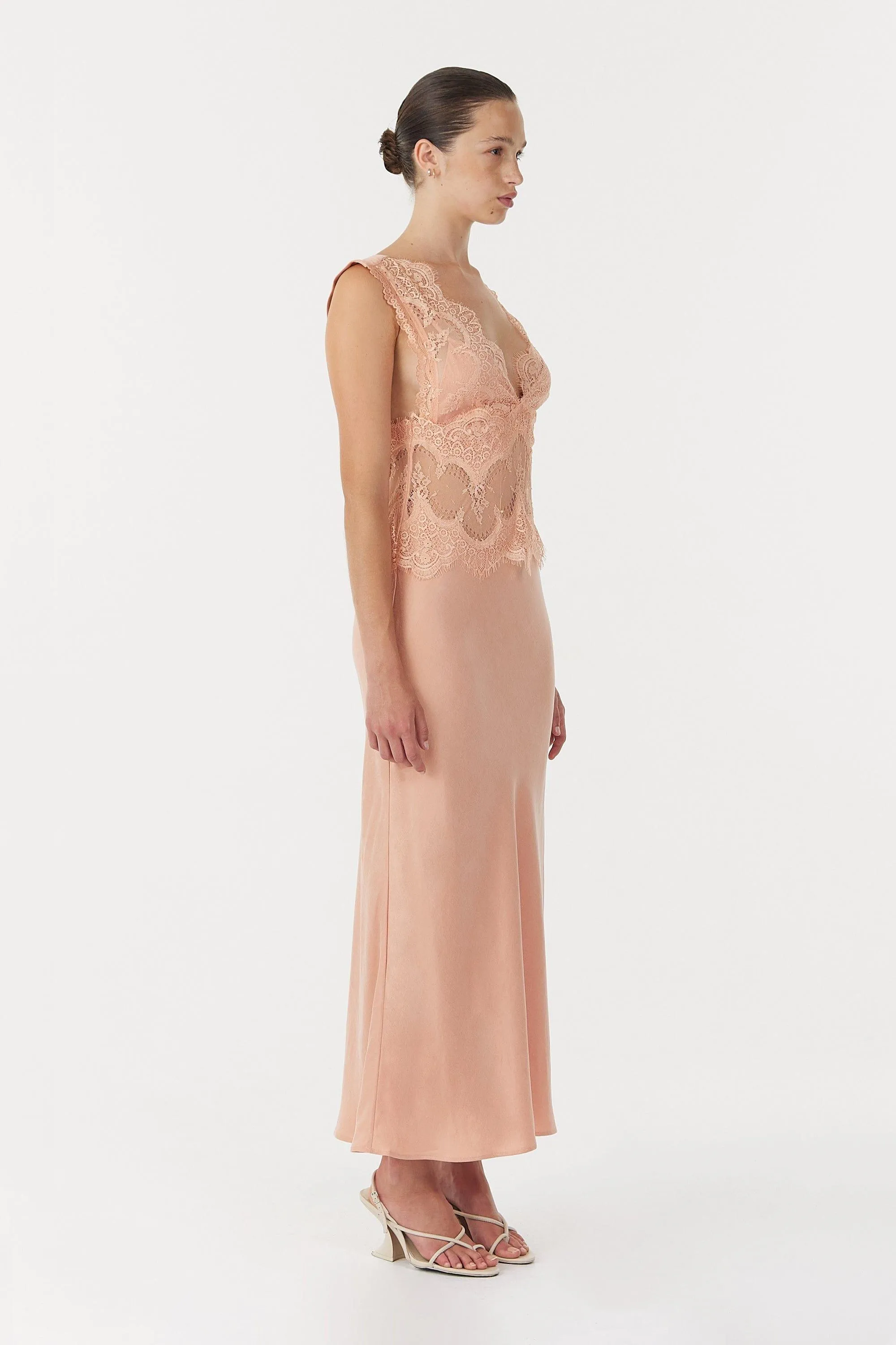 VISIONS LACE DEEP V MAXI DRESS | CORAL