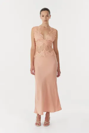 VISIONS LACE DEEP V MAXI DRESS | CORAL