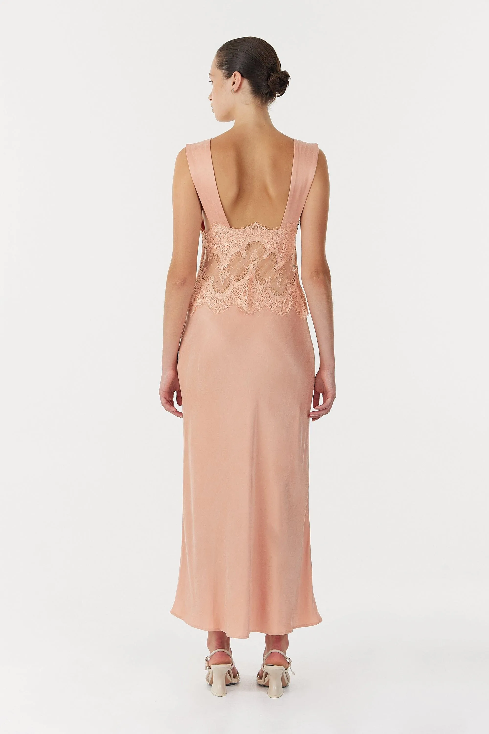 VISIONS LACE DEEP V MAXI DRESS | CORAL